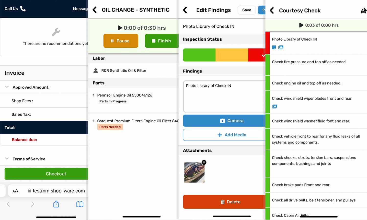 Shop-Ware mobile inspection estimate and communication screens