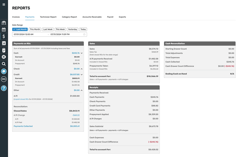 Shop Payment Reports Screenshot