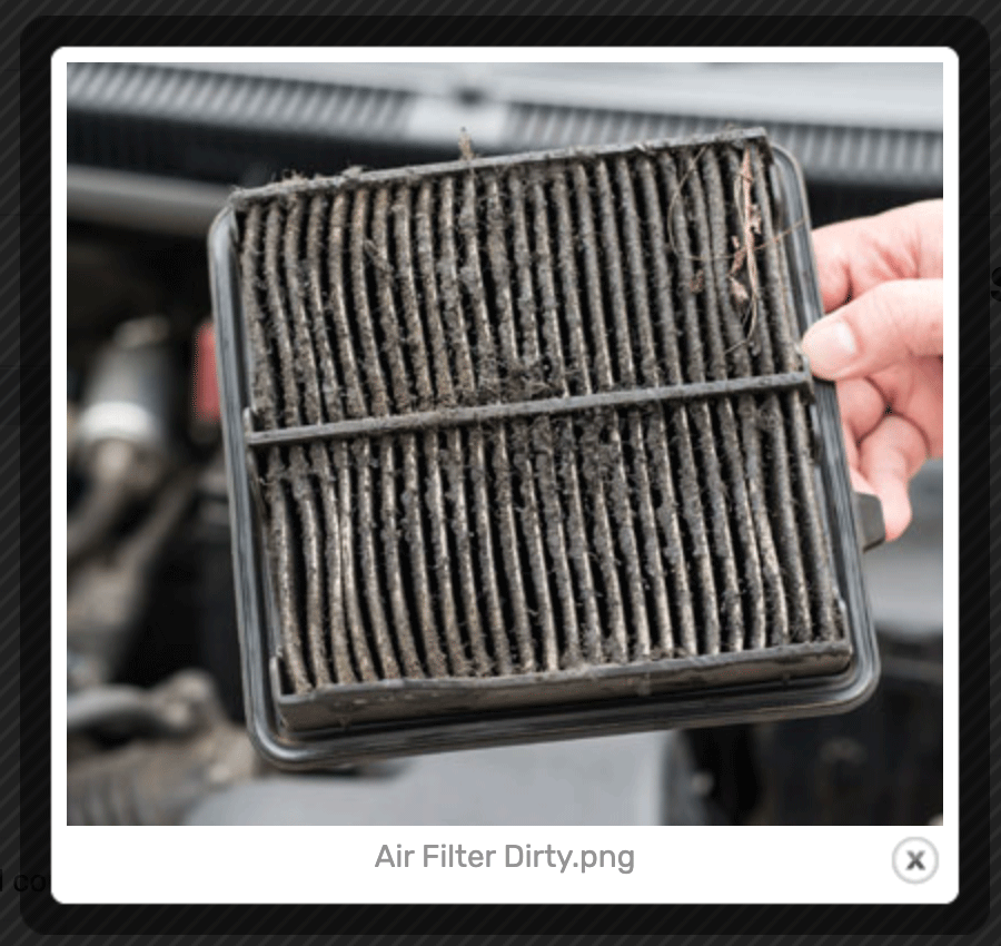 digital inspection image shows dirty air filter