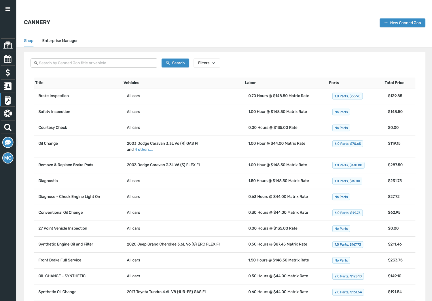 Canned jobs help you build your shop’s library of service descriptions