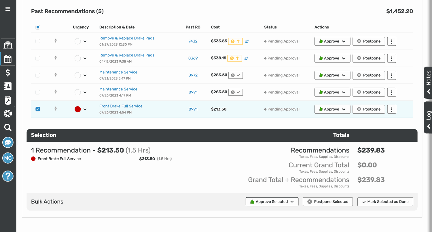 completely flexible components allows creation of each service separately on the repair order