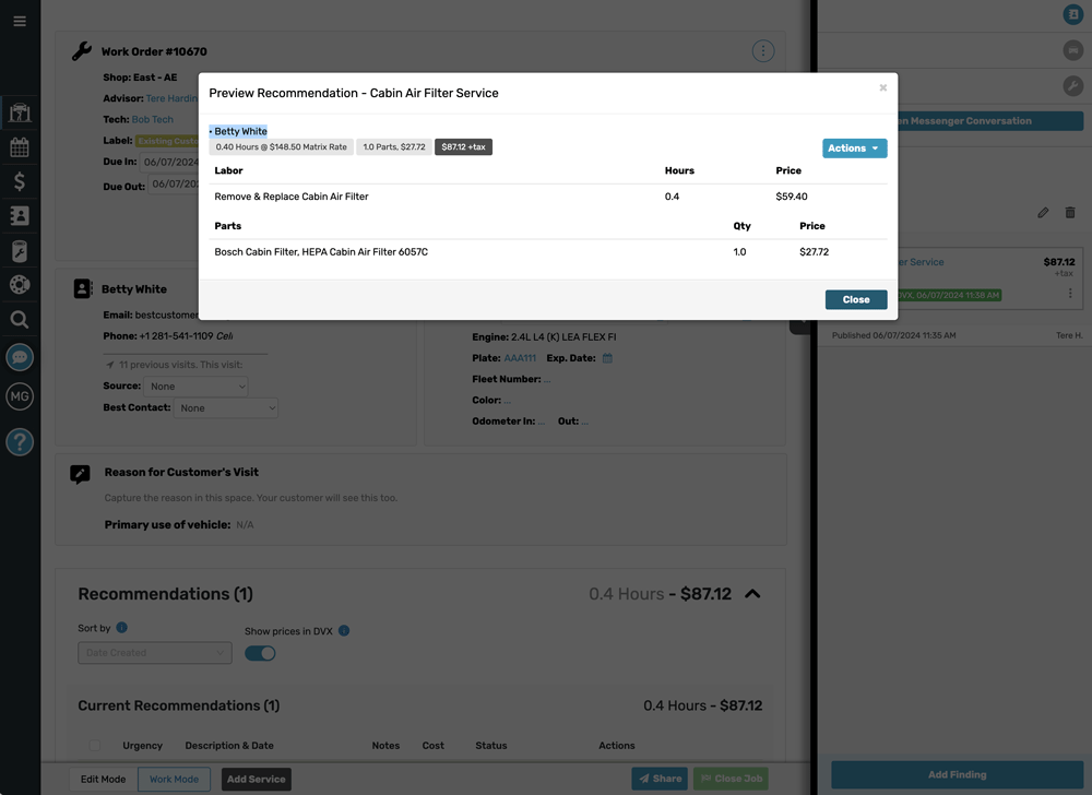 Air filter suggestion with pricing